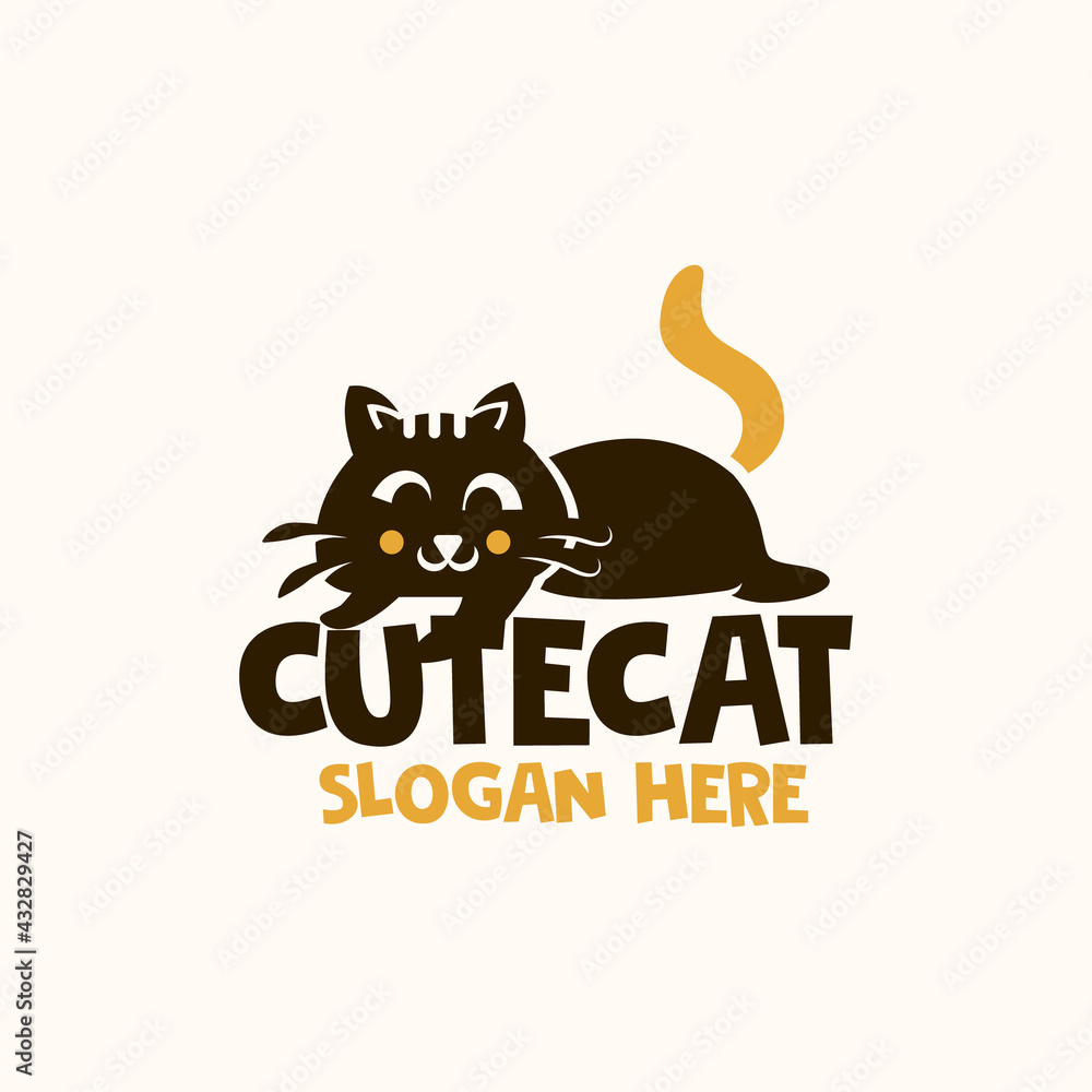Black Cat sitting smiling Logo design vector template. Vector Illustration Black Cat sitting smiling Logo design vector template. Vector Illustration