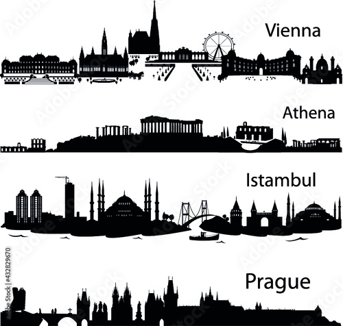 Cities silhouette vector format.Prague, Istambul, Athene, Vienna. #432829670