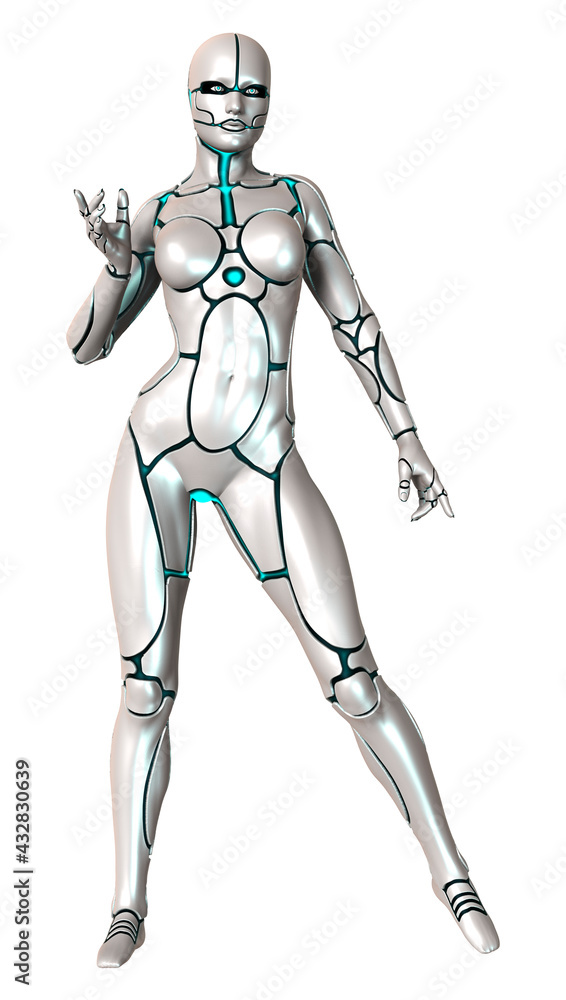 3D Rendering Female Robot on White