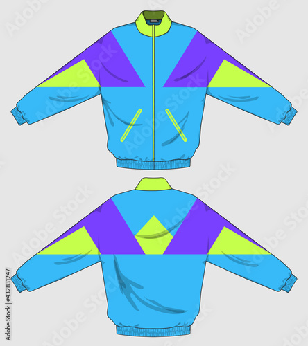 retro vintage windbreaker hoodie jacket template