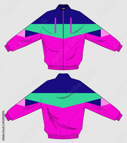 retro vintage windbreaker hoodie jacket template