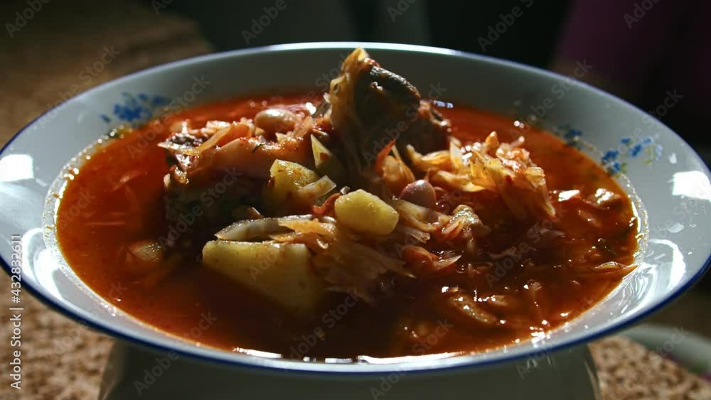 national Ukrainian dish borscht, presentation, play with light. 120 fps national Ukrainian dish borscht, presentation, play with light. 120 fps