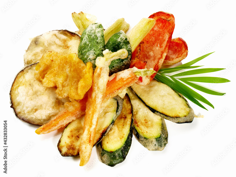 Fast Food - Vegetable Tempura with Soy and Dipping Sauce on white Background - Isolated Fast Food - Vegetable Tempura with Soy and Dipping Sauce on white Background - Isolated