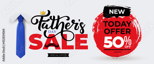 Father's Day sale promotion design poster or banner. Lettering promotion and shopping template for Special offer Father's Day. Brush strokes vector illustration. Isolated on white background.