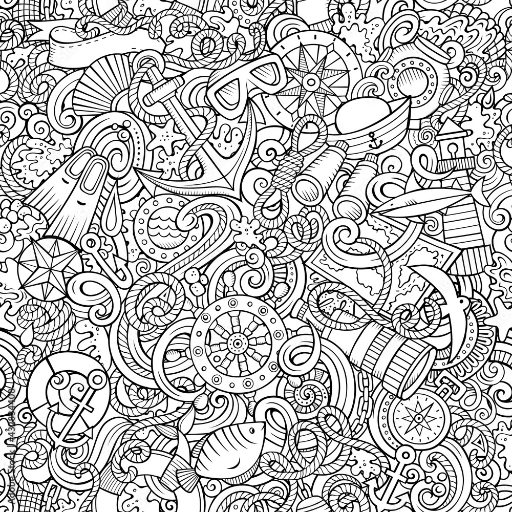 Cartoon doodles Nautical seamless pattern. Cartoon doodles Nautical seamless pattern.