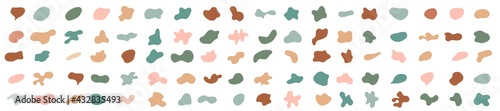 Shape, stain, blot, stone and drops. Vector elements of liquid shapes, dynamic shapes. Multicolored random abstract shapes of spots, drops.