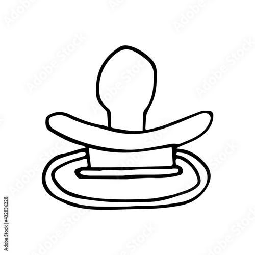 Baby pacifier hand drawn on a white background is isolated. The pacifier can be used on children's clothing, invitations, packages