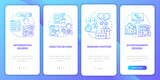 Internet customer behavior onboarding mobile app page screen with concepts. Entertainment seekers walkthrough 4 steps graphic instructions. UI, UX, GUI vector template with linear color illustrations
