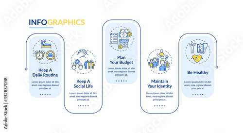 Job transition advices vector infographic template. Way to success presentation design elements. Data visualization with 5 steps. Process timeline chart. Workflow layout with linear icons