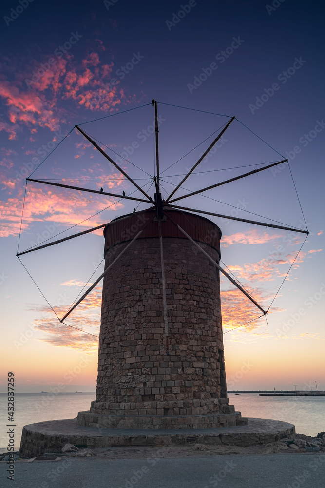 Rhodes Windmill Facade at Dawn