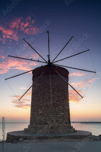 Rhodes Windmill Facade at Dawn