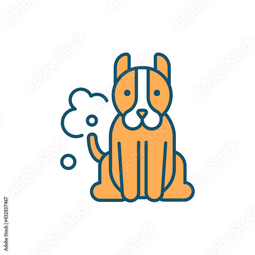 Pet dander RGB color icon. Tiny skin particles, fur from dogs. Allergens in animals skin cells. Harm to respiratory system. Allergic reaction, aggravate asthma trigger. Isolated vector illustration photo