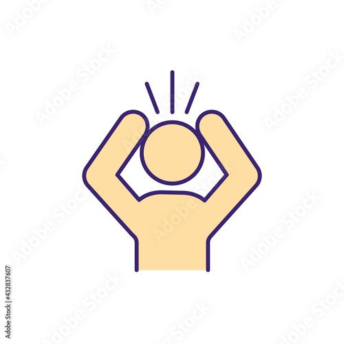 Migraine RGB color icon. Mental confusion, disorientation. Brain injury. Memory loss. Debilitating headaches. Delirium and amnesia. Throbbing pain. Cognitive disability. Isolated vector illustration