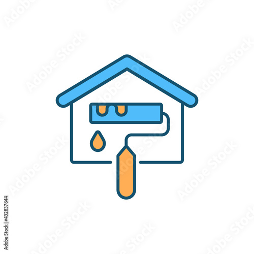Wall and ceiling painting RGB color icon. Home decoration. Interior renovation. Making cosmetic fixes. House remodeling. Hiding surface imperfections. Changing building. Isolated vector illustration