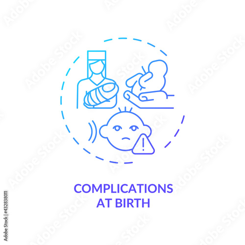 Complications at birth concept icon. Hearing loss cause idea thin line illustration. Infant babble absence. Maternal diabetes. Problems with auditory system. Vector isolated outline RGB color drawing