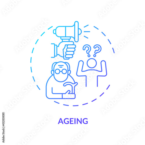 Ageing concept icon. Hearing loss cause idea thin line illustration. Age-related deafness. Difficulties in understanding conversation. Hair cell loss. Vector isolated outline RGB color drawing
