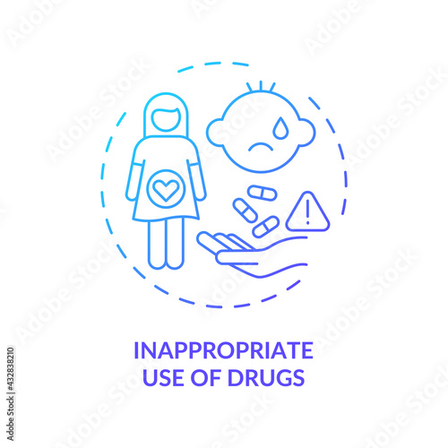 Inappropriate drugs use concept icon. Congenital hearing loss idea thin line illustration. Ototoxic medicine taking. Drug therapy. Chronic painful conditions. Vector isolated outline RGB color drawing