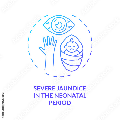 Severe jaundice in neonatal period concept icon. Congenital hearing loss idea thin line illustration. Breast-fed babies. Maternal infections during pregnancy. Vector isolated outline RGB color drawing