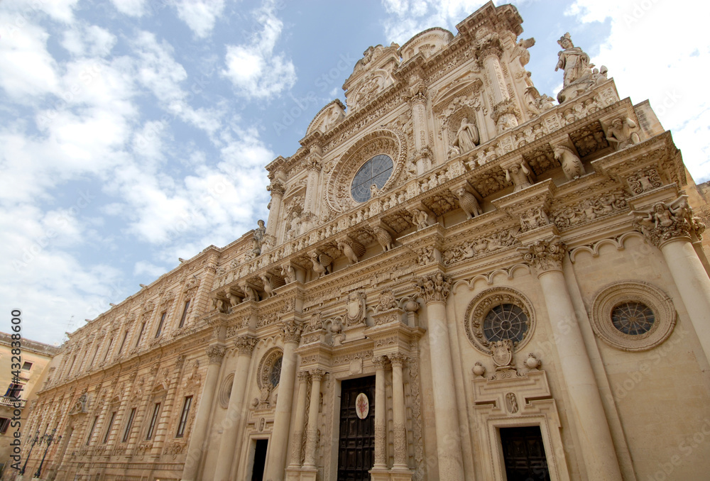 architectural details of the Basilica of Santa Croce, wonderful baroque church in the historic center of Lecce in Salento in Puglia.
