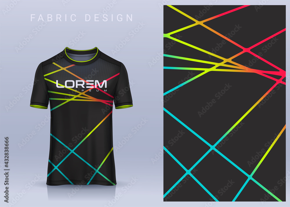 Fabric textile design for Sport t-shirt, Soccer jersey mockup for football club. uniform front view. - obrazy, fototapety, plakaty 