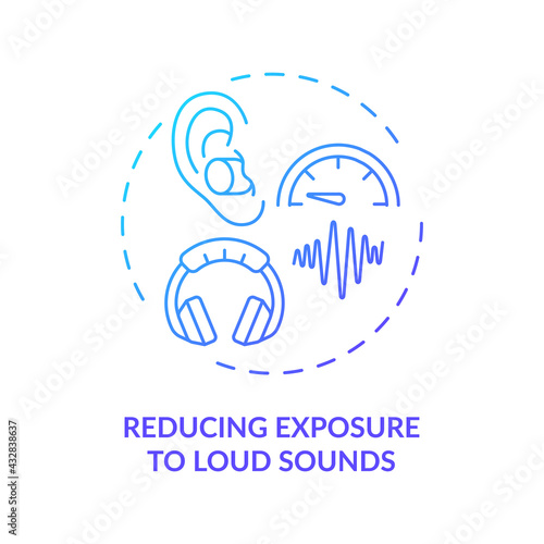 Reducing exposure to loud sounds concept icon. Hearing loss prevention idea thin line illustration. Avoiding noisy places. Hearing protection devices. Vector isolated outline RGB color drawing