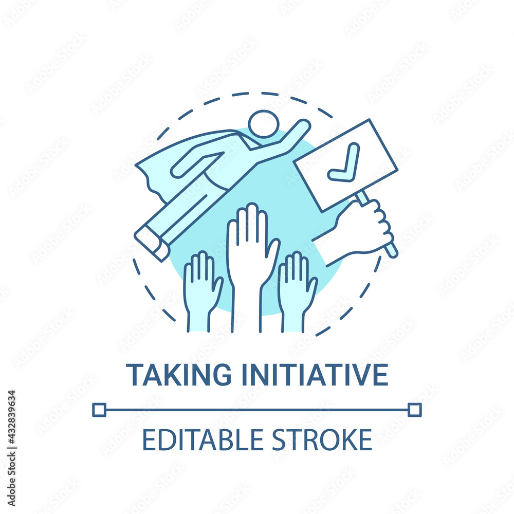 Taking initiative concept icon. Basic corporate core value idea thin line illustration. New and creative approaches. Self-promotion. Vector isolated outline RGB color drawing. Editable stroke