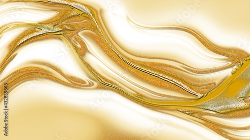 Desert landscape with gold sand background. Travel holiday sun texture. Splash liquid acrylic golden waves.