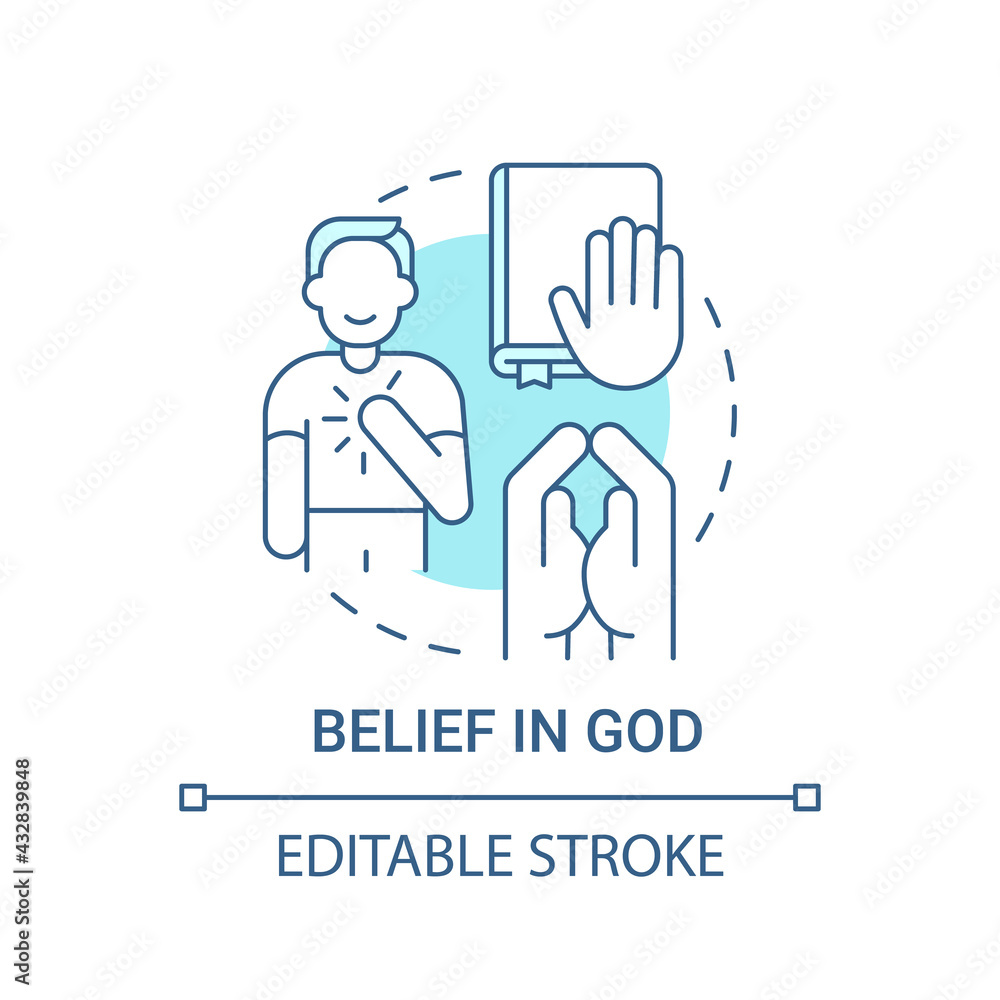 Belief in God concept icon. Personal value idea thin line illustration. Building spiritual relations with universe creator. Christian value. Vector isolated outline RGB color drawing. Editable stroke Belief in God concept icon. Personal value idea thin line illustration. Building spiritual relations with universe creator. Christian value. Vector isolated outline RGB color drawing. Editable stroke