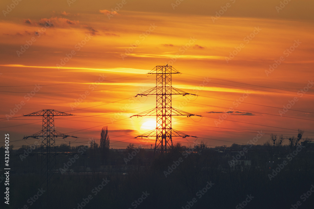power lines at sunset