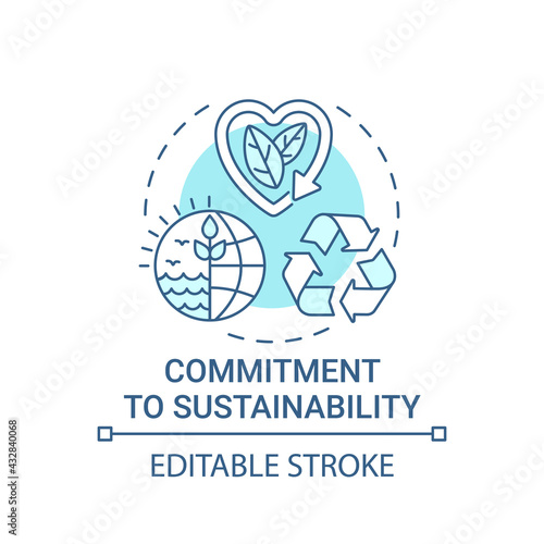 Commitment to sustainability concept icon. Corporate value idea thin line illustration. Company strategy. Environmentalism. Vector isolated outline RGB color drawing. Editable stroke