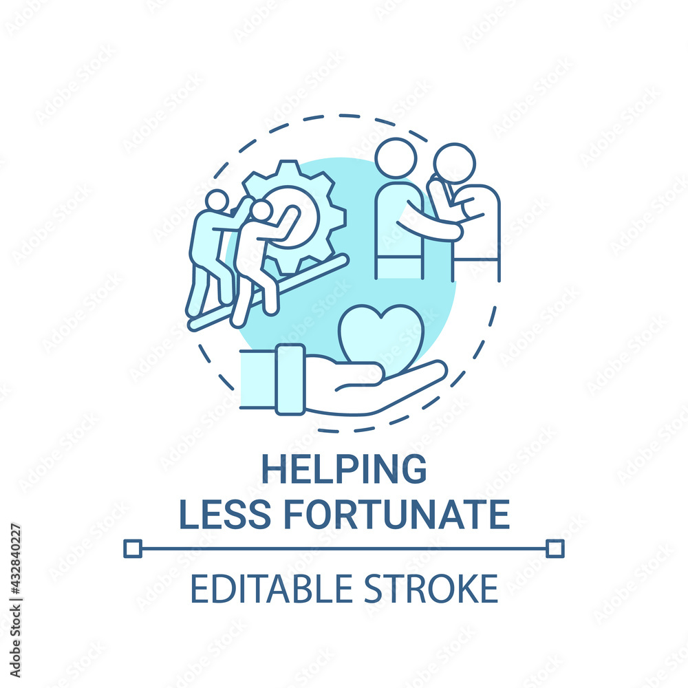 Helping less fortunate concept icon. Corporate value idea thin line illustration. Teamwork, collaboration development. Showing empathy. Vector isolated outline RGB color drawing. Editable stroke Helping less fortunate concept icon. Corporate value idea thin line illustration. Teamwork, collaboration development. Showing empathy. Vector isolated outline RGB color drawing. Editable stroke