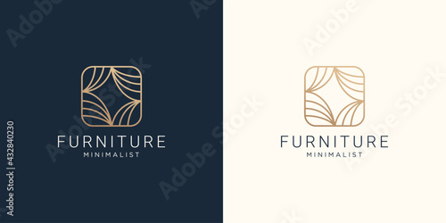 creative furniture minimalist Interior logo line art design template. Premium Vector