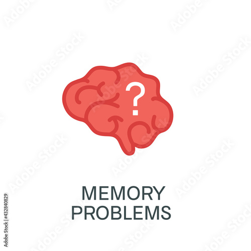 Brain with a question mark. Memory loss and dementia concept. Side view body anatomy sign. Chronic neurodegenerative disorder medical symbol. Internal organ vector illustration.