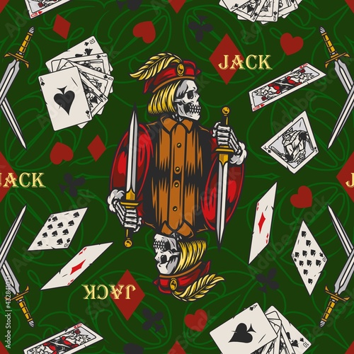 Playing cards vintage colorful seamless pattern