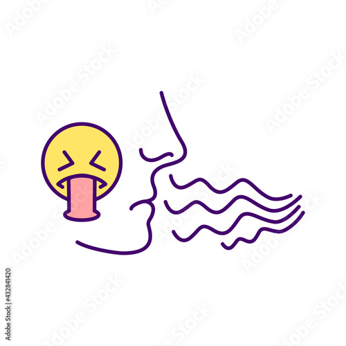 Bad smell RGB color icon. Breathing toxic vapor. Allergic reaction for air pollution. Hereditary genetic disorder symptom. Illness and sickness. Bad fragrance. Isolated vector illustration