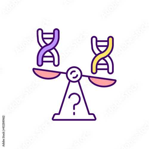 Genetic imbalance RGB color icon. Determination of inherited disorder. Hereditary health issues. Diagnosis for DNA. Chromosomal mutation. Medical research and analysis. Isolated vector illustration