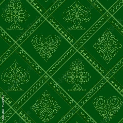 Playing cards suits vintage seamless pattern