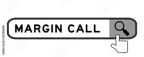 Search banner in word margin call with hand over magnifier icon on white background