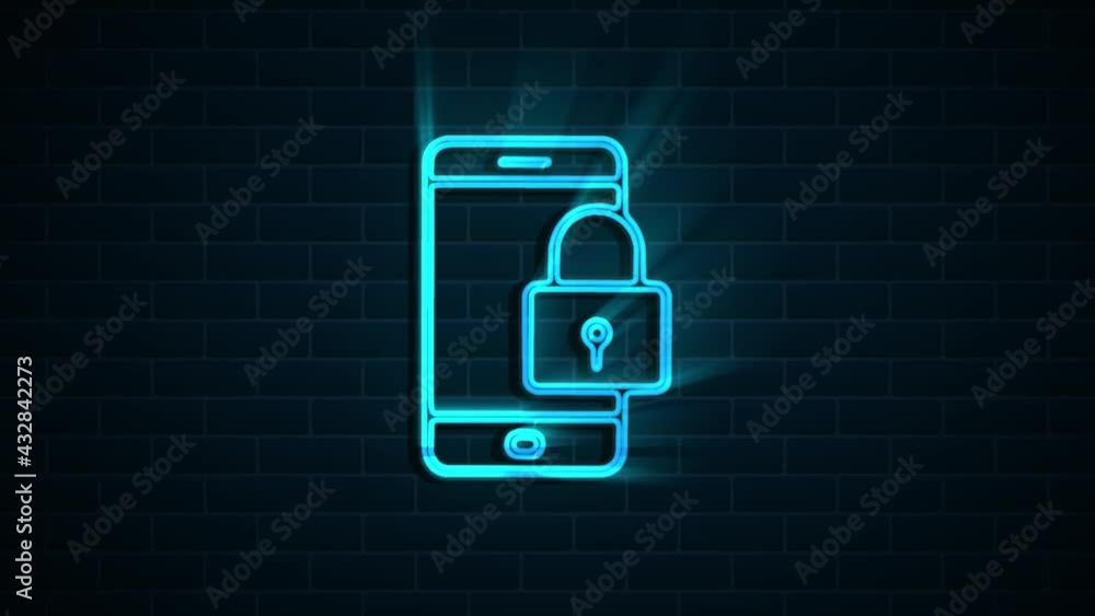 Cyber security neon icon on dark background. Security concept. Motion graphics.