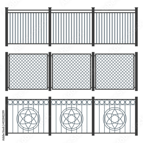 Metal Fence Set on White Background. Vector