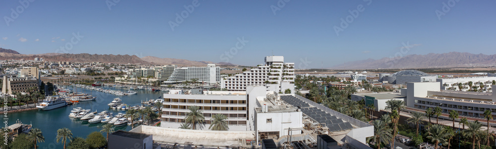 Fototapeta premium Boats in the lagoon marina at Eilat in southern Israel