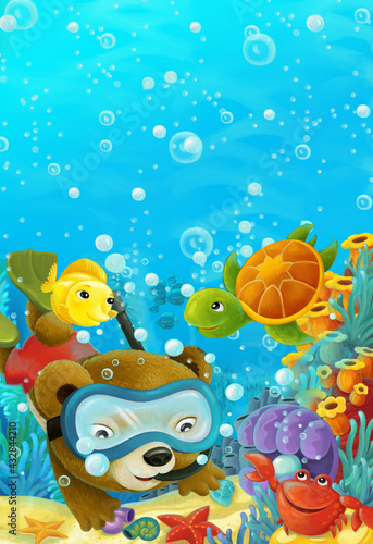 cartoon ocean scene coral reef forest animals diving