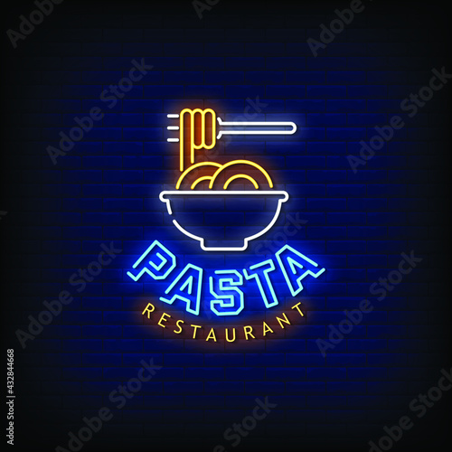 Pasta Restaurant Logo Neon Signs Style Text Vector