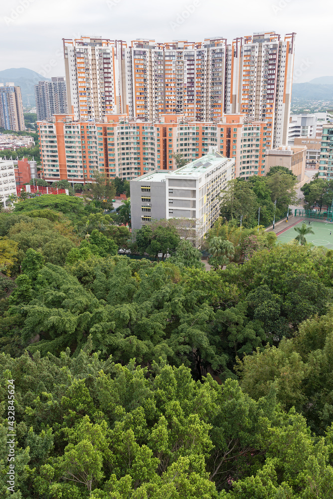 Obraz premium High rise residential building and public park in Hong Kong city