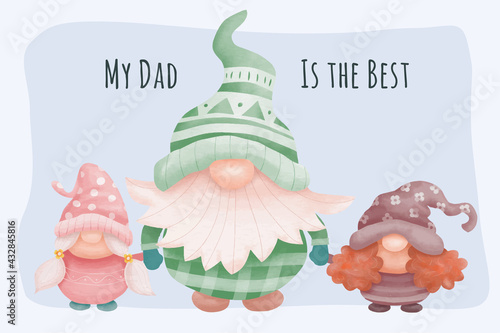 Father’s day background with dad and daughter gnomes