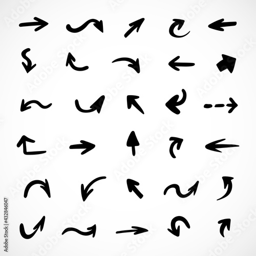 Vector set of hand-drawn arrows, elements for presentation