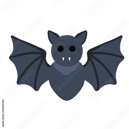 Bat. Flying nocturnal beast. Funny vampire predator with wings. Flat cartoon illustration