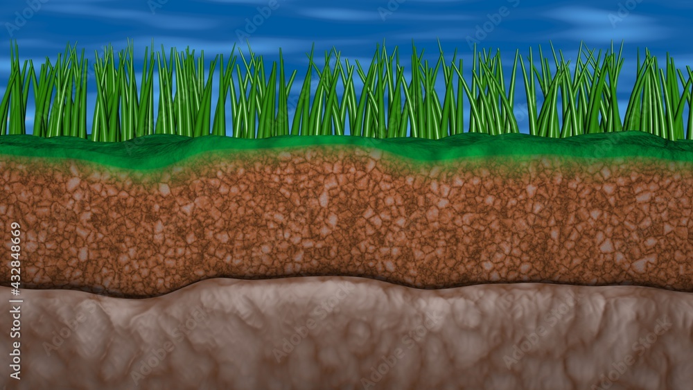Cross section view of earth and soil layers . 3d rendering ...