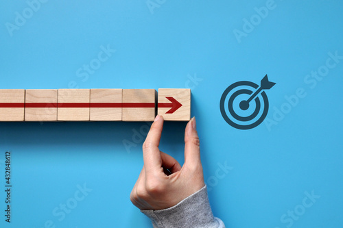 The red arrow moves towards the target. A symbol of purposeful movement towards the goal