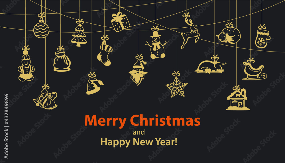 Merry Christmas and Happy New Year seasonal winter hanging rope garland with decoration xmas items Merry Christmas and Happy New Year seasonal winter hanging rope garland with decoration xmas items